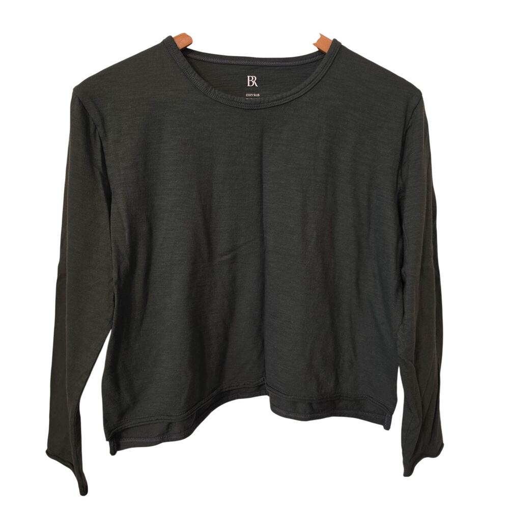 Banana Republic T-Shirt Womens Small Green Cozy Slub Long Sleeve Crewneck Top